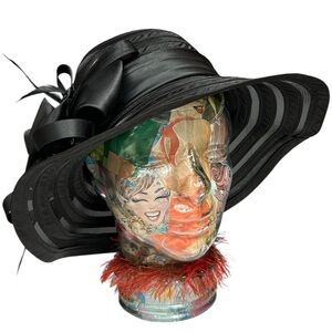 Black Ribbon Dress Hat Wide Brim Floral Bow Church Derby Tea Party Hat